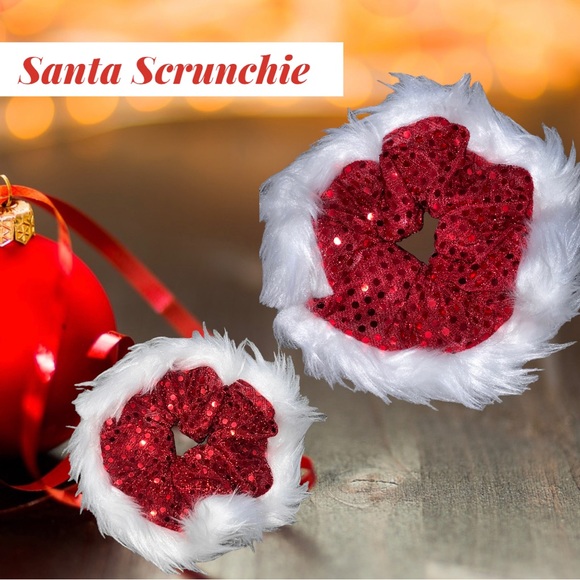 Santa Fur Sequence Scrunchie, Hair Accessory |Handmade Gift, Hair Tie, Stocking - Picture 11 of 13
